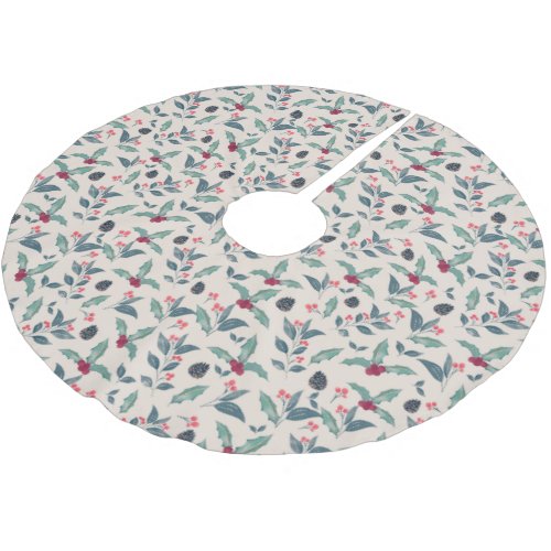 Elegant Winter floral Watercolor Christmas Brushed Polyester Tree Skirt