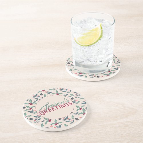 Elegant Winter floral Watercolor Christmas Coaster