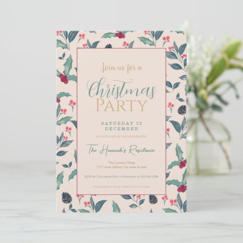 Elegant Winter floral Watercolor Christmas Invitation