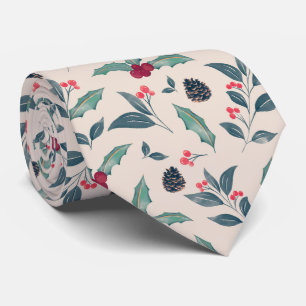 Elegant Winter floral Watercolor Christmas Neck Tie