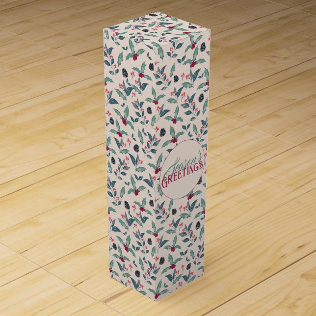 Elegant Winter floral Watercolor Christmas Wine Box (Front)