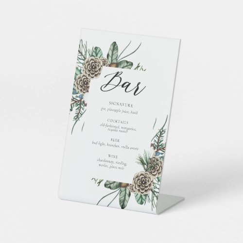 Elegant Winter Floral Wedding Bar Sign