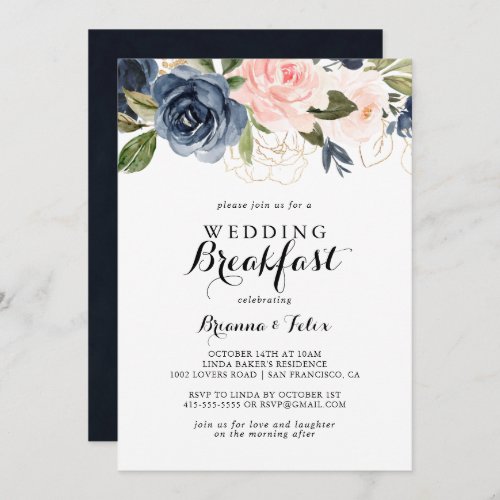 Elegant Winter Floral Wedding Breakfast Invitation