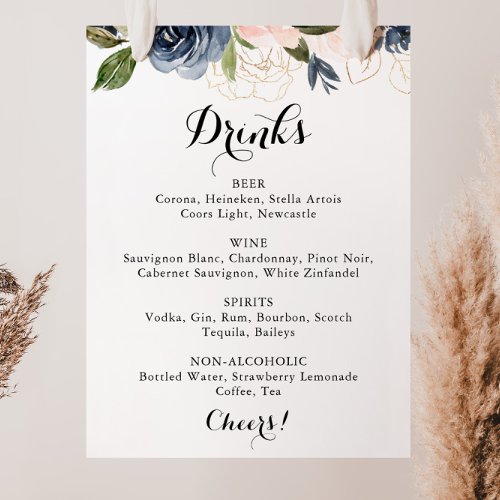 Elegant Winter Floral Wedding Drinks Menu Sign