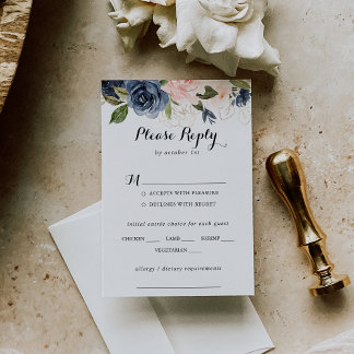 Elegant Winter Floral Wedding Menu Choice RSVP