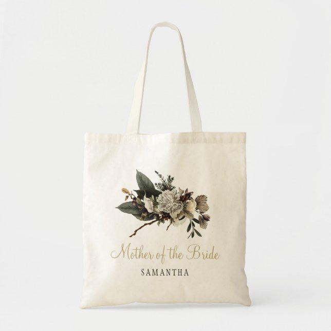 Elegant winter floral wedding mother of the bride tote bag (Front)