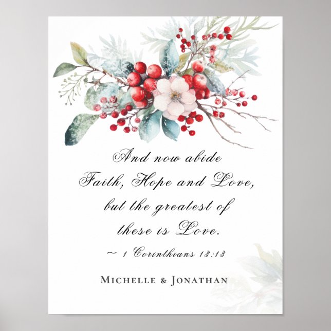 Elegant Winter Floral Wedding Scripture Christian  Poster (Front)
