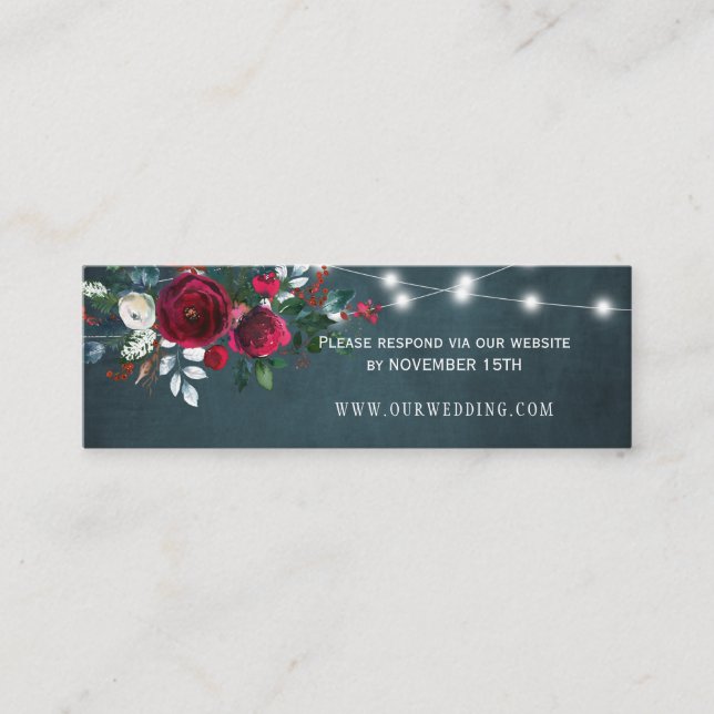 Elegant winter floral wedding website RSVP insert (Front)