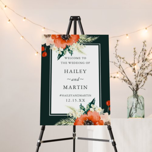 Elegant Winter Floral Wedding Welcome Foam Board