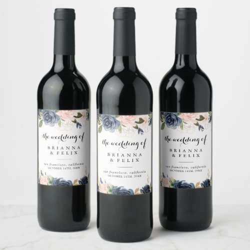 Elegant Winter Floral Wedding Wine Labels