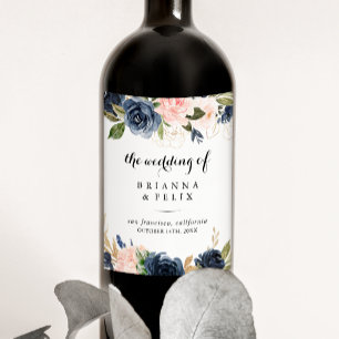Elegant Winter Floral Wedding Wine Labels
