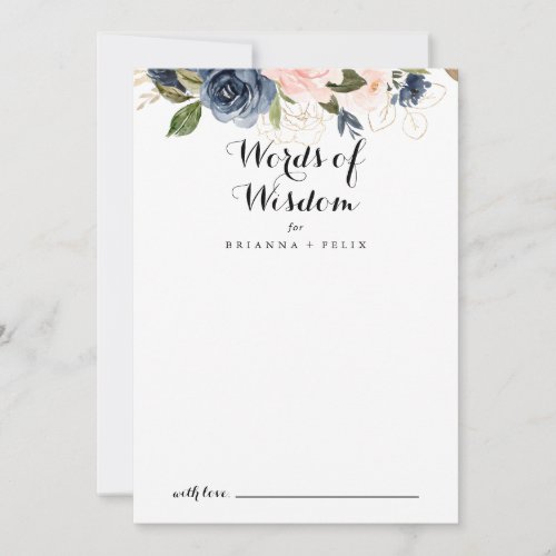Elegant Winter Floral Wedding Words of Wisdom Advice Card
