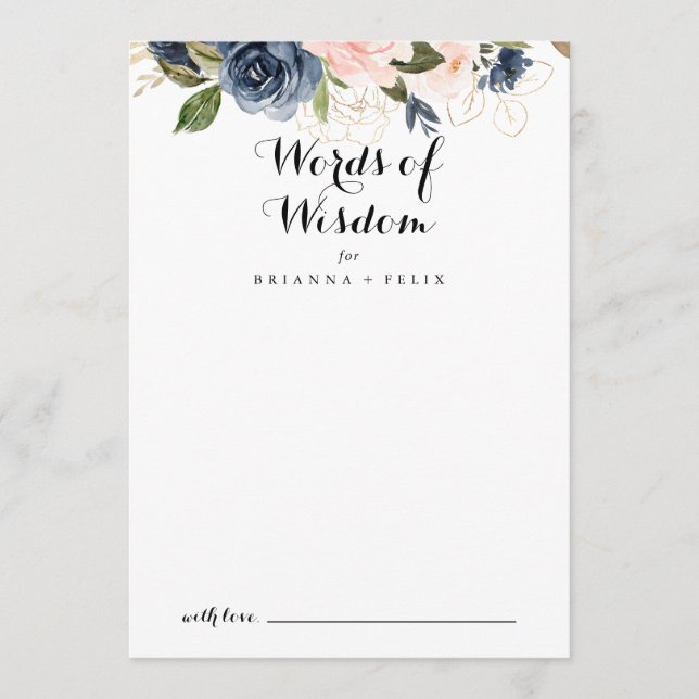 Elegant Winter Floral Wedding Words of Wisdom Advice Card (Front)