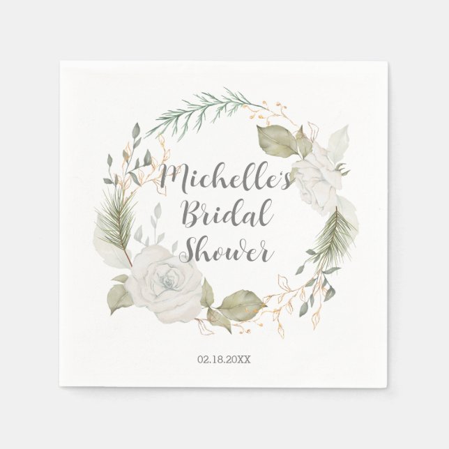 Elegant Winter Floral Wreath Bridal Shower Napkins (Front)