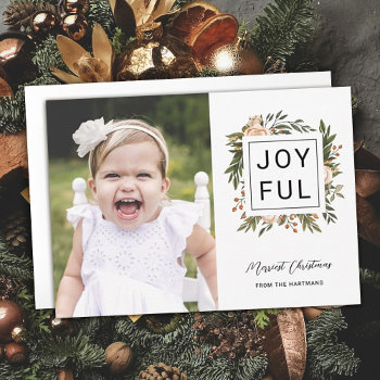 Elegant Winter Florals | Joyful Photo Christmas Holiday Card by Orabella at Zazzle