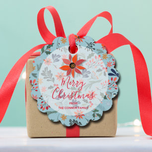 Elegant Winter Flowers Holiday Christmas Scalloped Favor Tags
