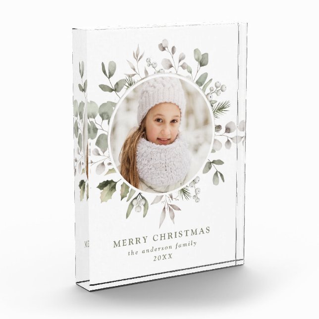 Elegant Winter Foliage and Snowberries Photo Block (Left)