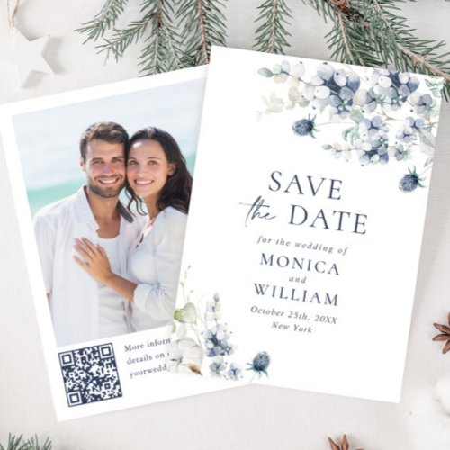 Elegant Winter Foliage Boho Wedding Photo QR code Save The Date