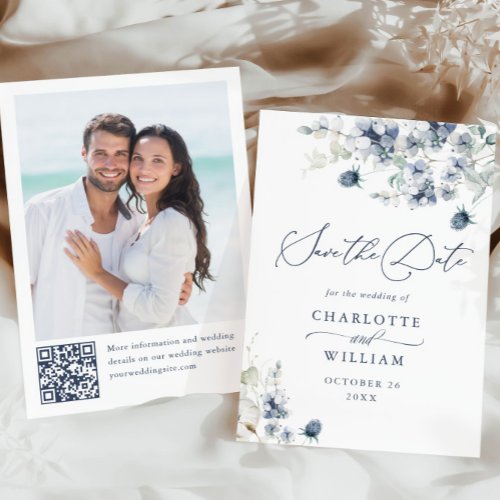 Elegant Winter Foliage Boho Wedding Photo QR code Save The Date