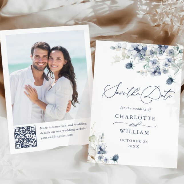 Elegant Winter Foliage Boho Wedding Photo QR code Save The Date (Creator Uploaded)
