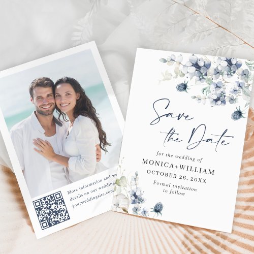 Elegant Winter Foliage Boho Wedding Photo QR code Save The Date