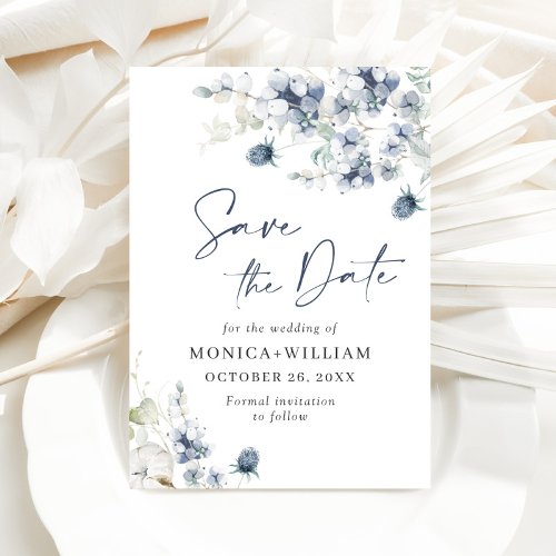 Elegant Winter Foliage Boho Wedding Save the Date