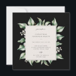 Elegant Winter Foliage Christmas Cocktail Party Invitation<br><div class="desc">Modern and elegant watercolor Winter white berries and Foliage Frame,  Christmas Party Invitation with black background.</div>