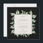 Elegant Winter Foliage Christmas Cocktail Party Invitation<br><div class="desc">Modern and elegant watercolor Winter white berries and Foliage Frame,  Christmas Party Invitation with black background.</div>