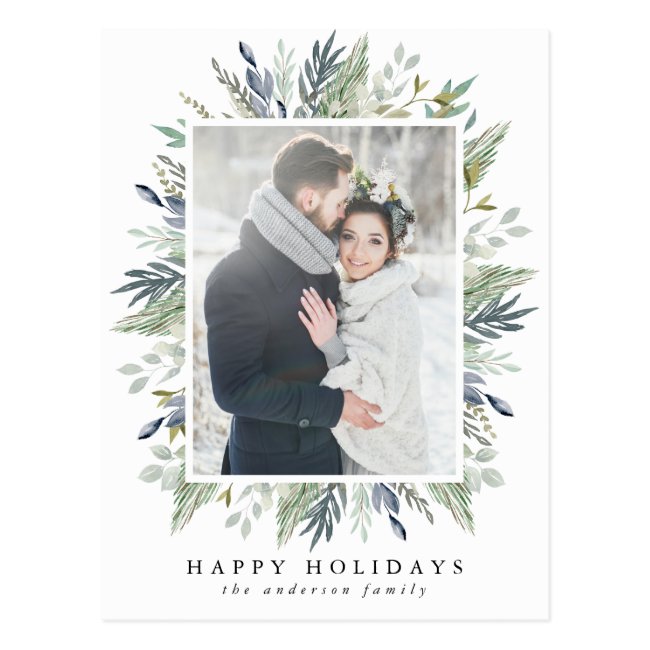 Elegant Winter Foliage Frame | Holiday Photo Postcard