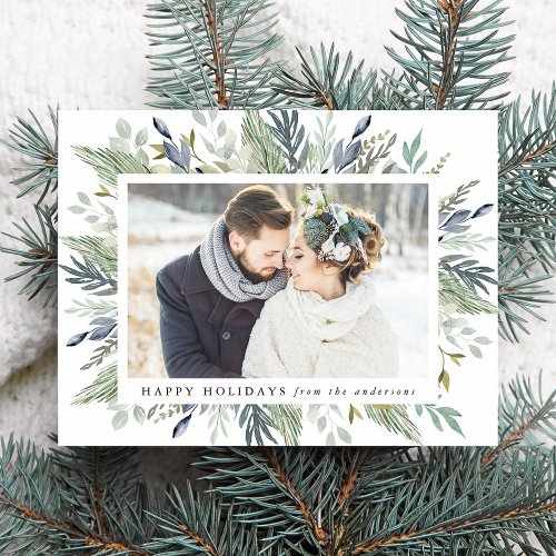 Elegant Winter Foliage Frame  Holiday Photo Postcard