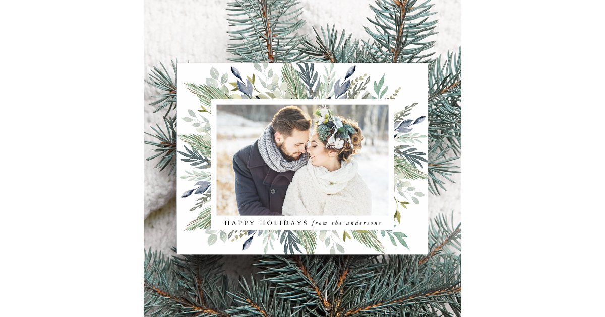 Elegant Winter Foliage Frame | Holiday Photo Postcard | Zazzle