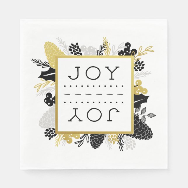 Elegant Winter Foliage JOY Christmas Napkins (Front)