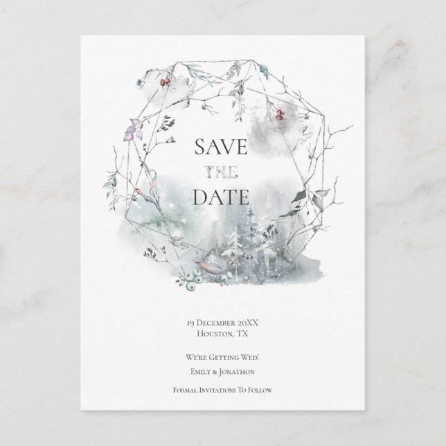 Elegant Winter Foliage Wedding Save The Date Announcement Postcard (Front)