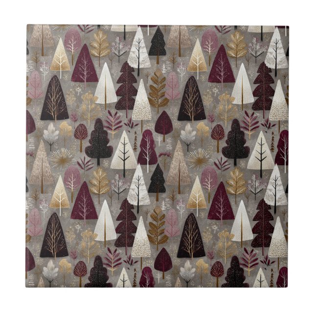 Elegant Winter Forest Christmas Pattern (10) Ceramic Tile (Front)