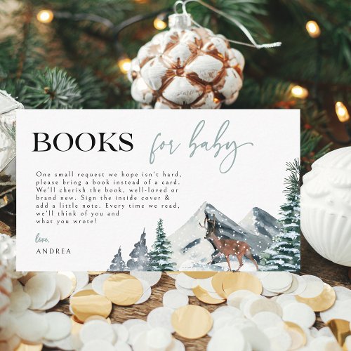 Elegant Winter Forest Deer Books for Baby Shower Enclosure Card