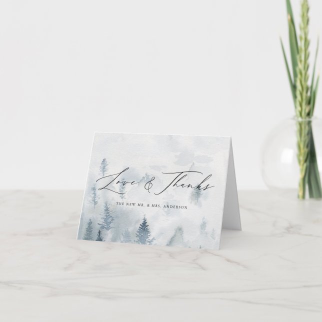 Elegant Winter Forest Love & Thanks Wedding Thank You Card (Front)