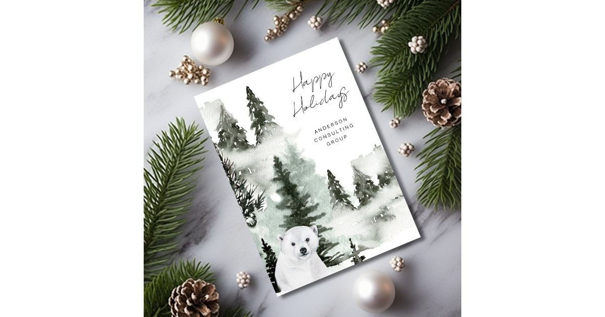 Elegant Winter Forest Peace & Joy Business Holiday Card | Zazzle