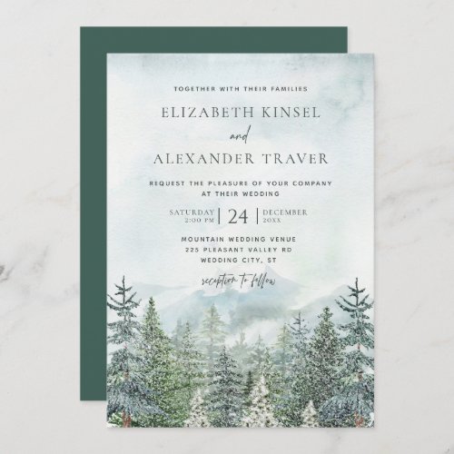 Elegant Winter Forest Pine Trees Wedding Invitation