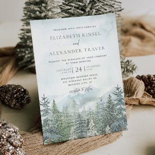 Elegant Winter Forest Pine Trees Wedding Invitation