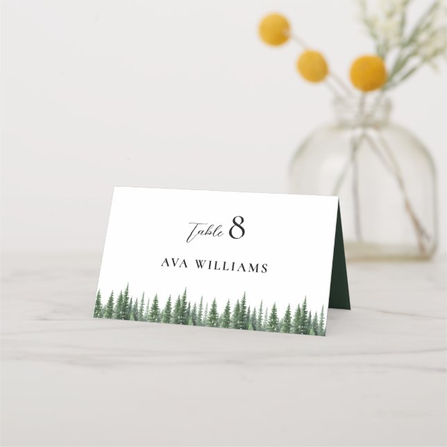  Elegant Winter Forest Watercolor Wedding Place Card (Front)