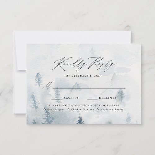 Elegant Winter Forest Wedding Meal Choice RSVP Card