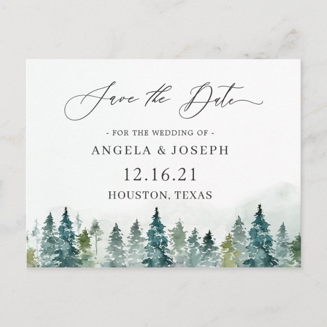 Elegant Winter Forest Wedding Save the Date Postcard (Front)