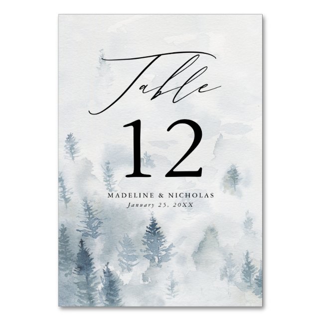 Elegant Winter Forest Wedding Table Number (Front)