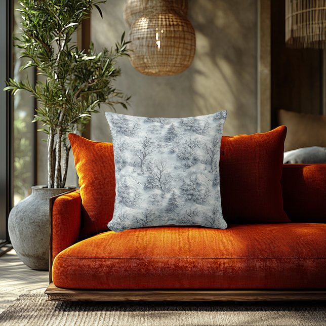 Elegant Winter Forest with Printed Embossed Effect Throw Pillow (Creator Uploaded)