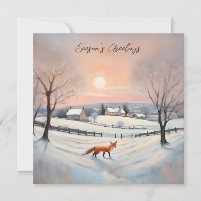 Elegant Winter Fox Snow Scene Landscape Christmas Holiday Card (Front)