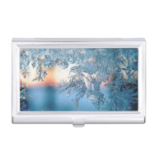 Elegant Winter Frosted Glass Ice Crystals Business Card Case