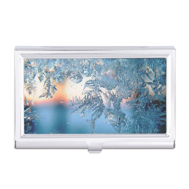 Elegant Winter Frosted Glass Ice Crystals Business Card Case (Front)