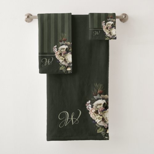 Elegant Winter Garden Monogrammed Floral Bath Towel Set