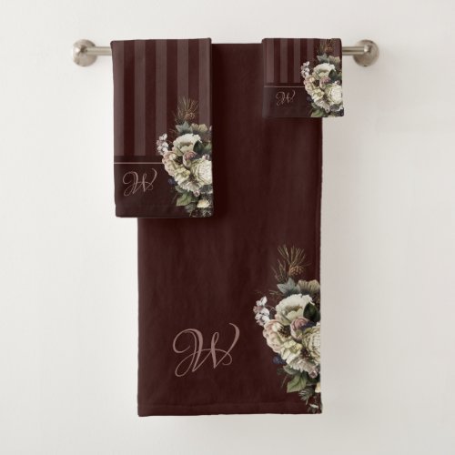 Elegant Winter Garden Monogrammed Floral Bath Towel Set