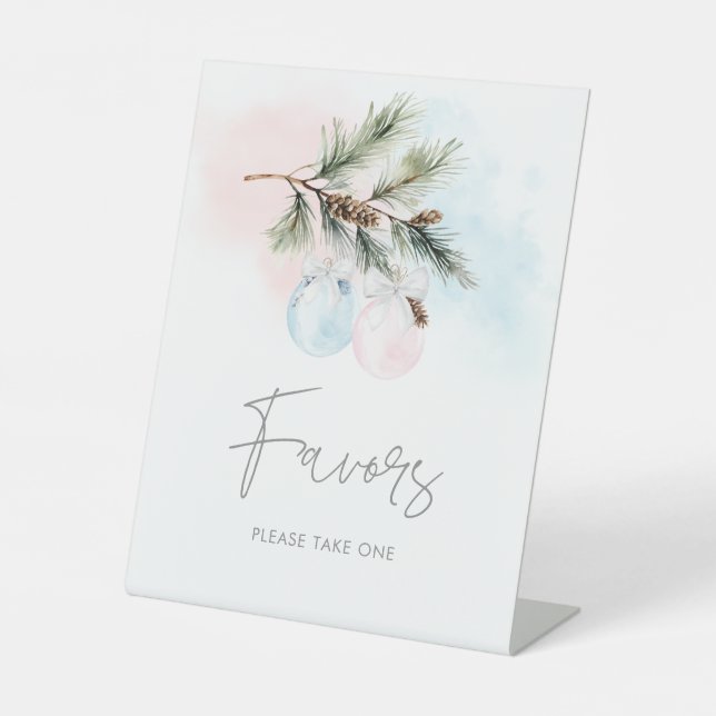 Elegant Winter Gender Reveal Favors Pedestal Sign (Front)
